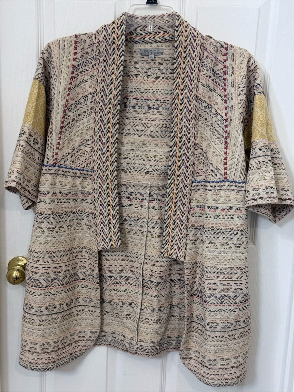 Cost Plus World Market Beige Multicolor Knit Open Cardigan